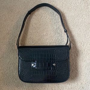 Black Crocodile Print Shoulder Bag
